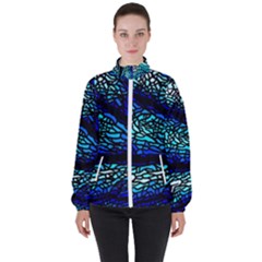 Sea-fans-diving-coral-stained-glass Women s High Neck Windbreaker by Sapixe