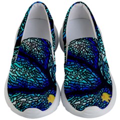 Sea-fans-diving-coral-stained-glass Kids Lightweight Slip Ons