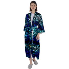 Sea-fans-diving-coral-stained-glass Maxi Satin Kimono by Sapixe