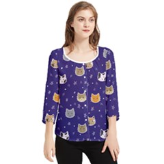 Multi Cats Chiffon Quarter Sleeve Blouse