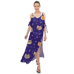 Multi Cats Maxi Chiffon Cover Up Dress by CleverGoods