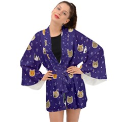 Multi Cats Long Sleeve Kimono