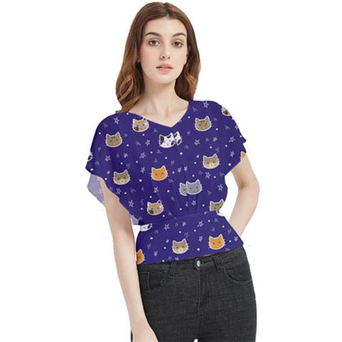 Multi Cats Butterfly Chiffon Blouse by CleverGoods