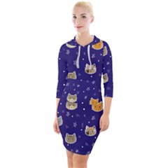 Multi Kitty Quarter Sleeve Hood Bodycon Dress by CleverGoods