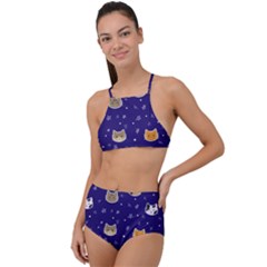 Multi Kitty High Waist Tankini Set