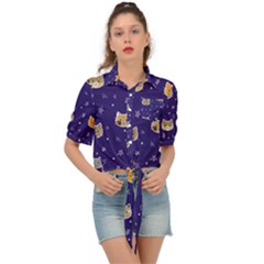 Multi Kitty Tie Front Shirt  by CleverGoods