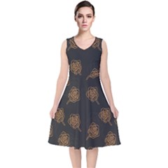 Roses Pattern Black-01 V-neck Midi Sleeveless Dress  by brightlightarts