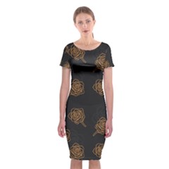 Roses Pattern Black-01 Classic Short Sleeve Midi Dress by brightlightarts