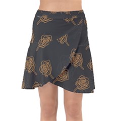 Roses Pattern Black Wrap Front Skirt