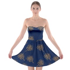 Roses Pattern Blue Color Strapless Bra Top Dress by brightlightarts