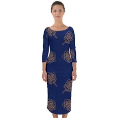 Roses Pattern Blue Color Quarter Sleeve Midi Bodycon Dress by brightlightarts