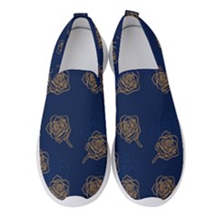 Roses Pattern Blue Color Women s Slip On Sneakers by brightlightarts