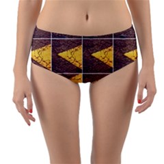 Yellow, Traffic, Cone, Arrow, Cracks, Asphalt  Reversible Mid-waist Bikini Bottoms by ScottFreeArt