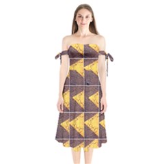 Yellow, Traffic, Cone, Arrow, Cracks, Asphalt  Shoulder Tie Bardot Midi Dress by ScottFreeArt