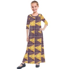 Yellow, Traffic, Cone, Arrow, Cracks, Asphalt  Kids  Quarter Sleeve Maxi Dress by ScottFreeArt