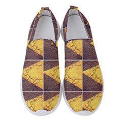 Yellow, Traffic, Cone, Arrow, Cracks, Asphalt  Women s Slip On Sneakers by ScottFreeArt