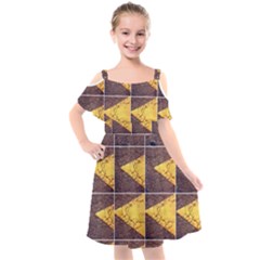 Yellow, Traffic, Cone, Arrow, Cracks, Asphalt  Kids  Cut Out Shoulders Chiffon Dress by ScottFreeArt