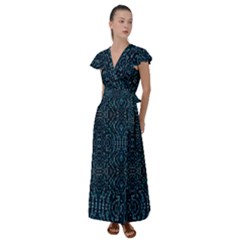 Fancy Stone Mosaic Print Pattern Flutter Sleeve Maxi Dress by dflcprintsclothing