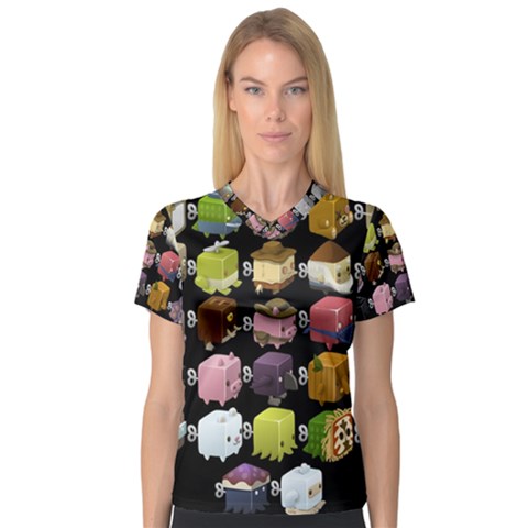 Glitch Glitchen Npc Cubimals Pattern V-neck Sport Mesh Tee by WetdryvacsLair