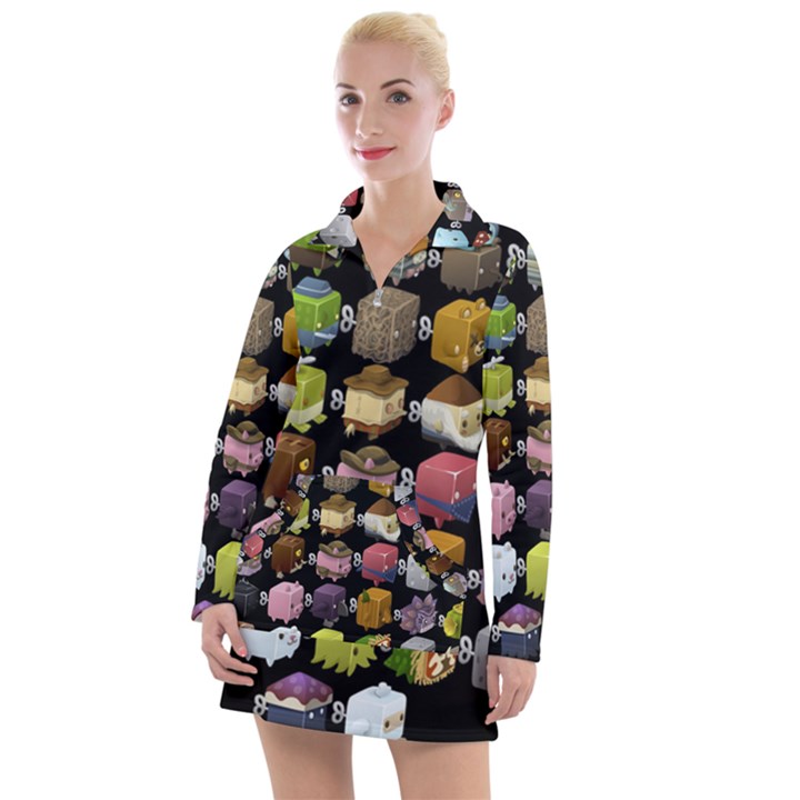 Glitch Glitchen Npc Cubimals Pattern Women s Long Sleeve Casual Dress