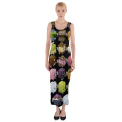 Glitch Glitchen Npc Cubimals Pattern Fitted Maxi Dress by WetdryvacsLair