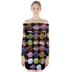 Glitch Glitchen Npc Cubimals Pattern Long Sleeve Off Shoulder Dress