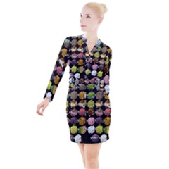 Glitch Glitchen Npc Cubimals Pattern Button Long Sleeve Dress by WetdryvacsLair