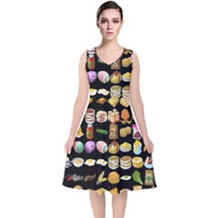Glitch Glitchen Food Pattern One V-neck Midi Sleeveless Dress  by WetdryvacsLair
