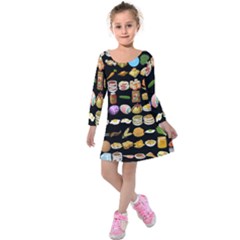 Glitch Glitchen Food Pattern One Kids  Long Sleeve Velvet Dress by WetdryvacsLair