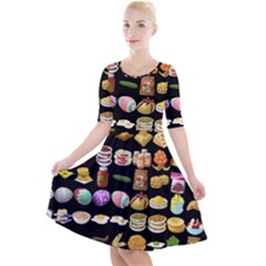 Glitch Glitchen Food Pattern One Quarter Sleeve A-line Dress by WetdryvacsLair