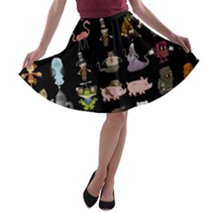 Glitch Glitchen Npc Animals And Characters Pattern A-line Skater Skirt by WetdryvacsLair