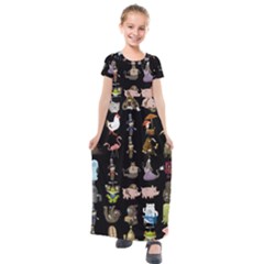 Glitch Glitchen Npc Animals And Characters Pattern Kids  Short Sleeve Maxi Dress by WetdryvacsLair