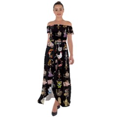 Glitch Glitchen Npc Animals And Characters Pattern Off Shoulder Open Front Chiffon Dress by WetdryvacsLair