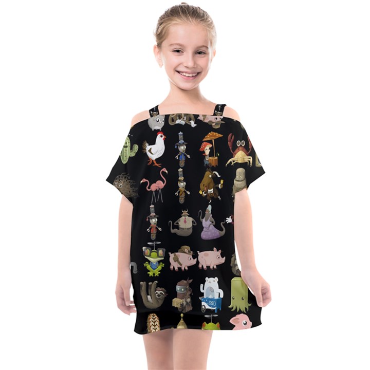 Glitch Glitchen Npc Animals And Characters Pattern Kids  One Piece Chiffon Dress