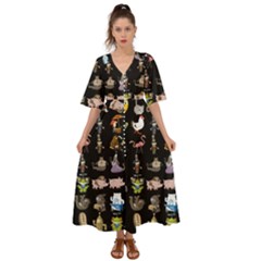 Glitch Glitchen Npc Animals And Characters Pattern Kimono Sleeve Boho Dress by WetdryvacsLair