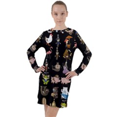 Glitch Glitchen Npc Animals And Characters Pattern Long Sleeve Hoodie Dress by WetdryvacsLair