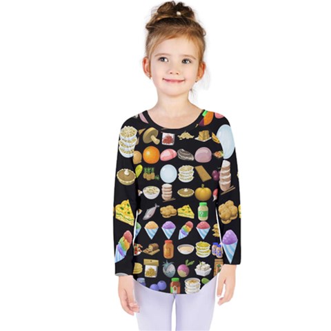 Glitch Glitchen Food Pattern Two Kids  Long Sleeve Tee by WetdryvacsLair