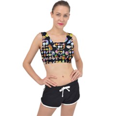 Glitch Glitchen Food Pattern Two V-back Sports Bra by WetdryvacsLair