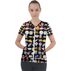 Glitch Glitchen Food Pattern Two Short Sleeve Zip Up Jacket by WetdryvacsLair