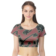Tropical Style Floral Motif Print Pattern Short Sleeve Crop Top by dflcprintsclothing