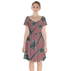 Tropical Style Floral Motif Print Pattern Short Sleeve Bardot Dress by dflcprintsclothing