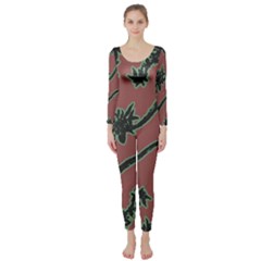 Tropical Style Floral Motif Print Pattern Long Sleeve Catsuit by dflcprintsclothing