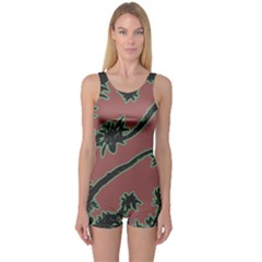 Tropical Style Floral Motif Print Pattern One Piece Boyleg Swimsuit by dflcprintsclothing