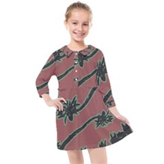 Tropical Style Floral Motif Print Pattern Kids  Quarter Sleeve Shirt Dress by dflcprintsclothing