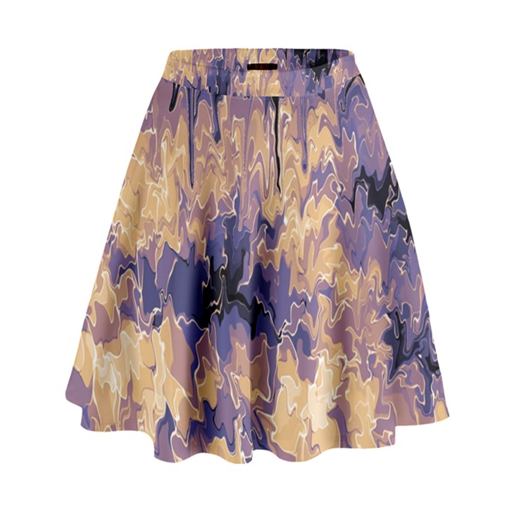 Yellow and purple abstract High Waist Skirt