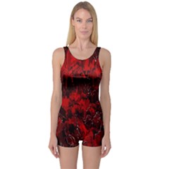 Red Abstract One Piece Boyleg Swimsuit by Dazzleway