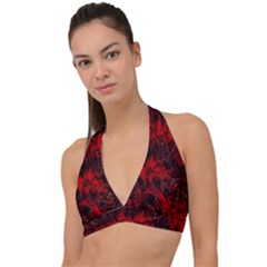 Red Abstract Halter Plunge Bikini Top by Dazzleway