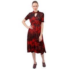 Red Abstract Keyhole Neckline Chiffon Dress by Dazzleway