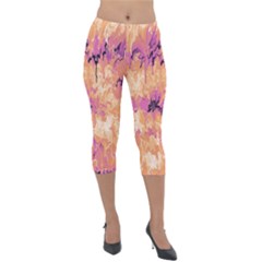 Yellow And Pink Abstract Lightweight Velour Capri Leggings 