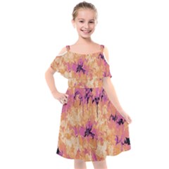 Yellow And Pink Abstract Kids  Cut Out Shoulders Chiffon Dress by Dazzleway